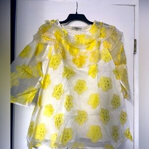 Yellow ruffle sheer babydoll mini dress